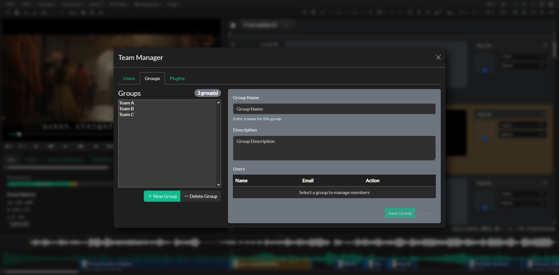 Group management tab in Team Management