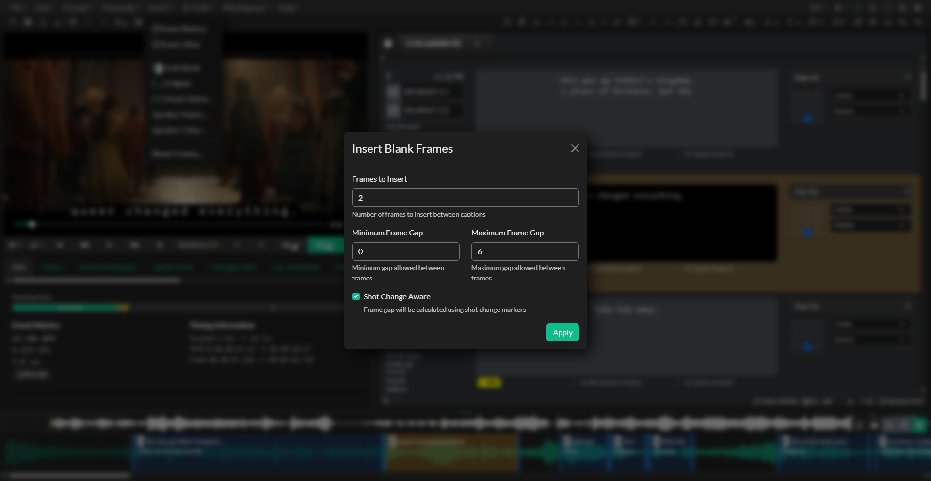 Insert Frame Gap setting