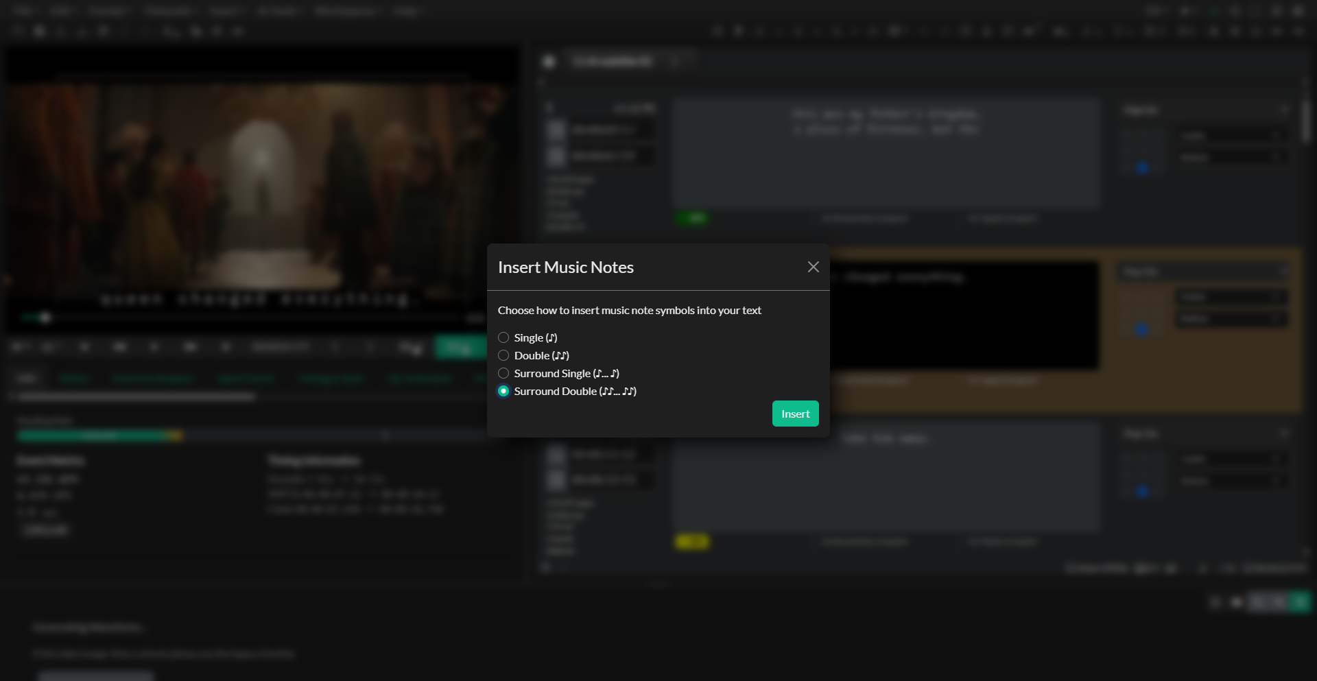 Insert Music Notes dialog