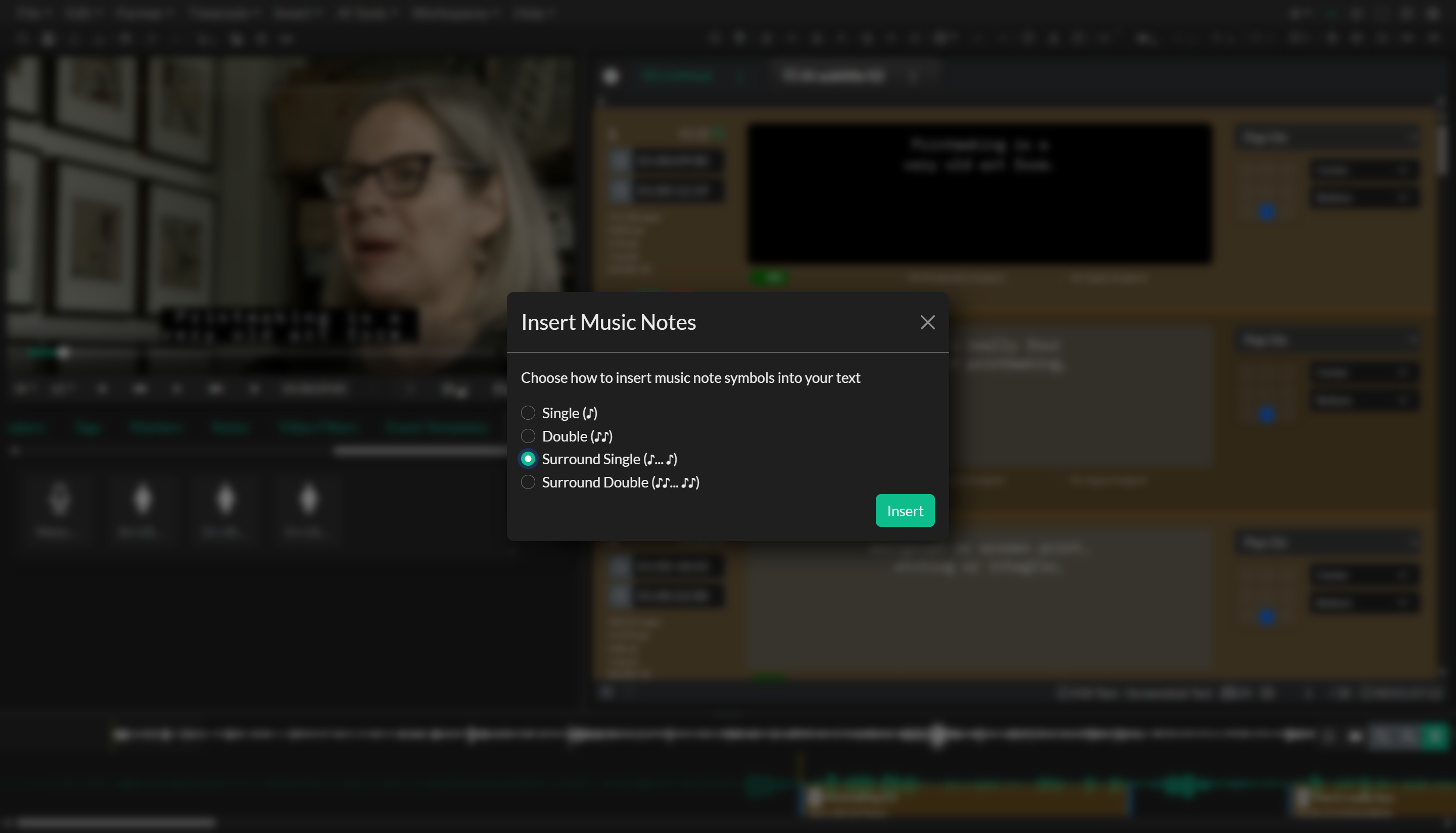 Insert Music Notes dialog