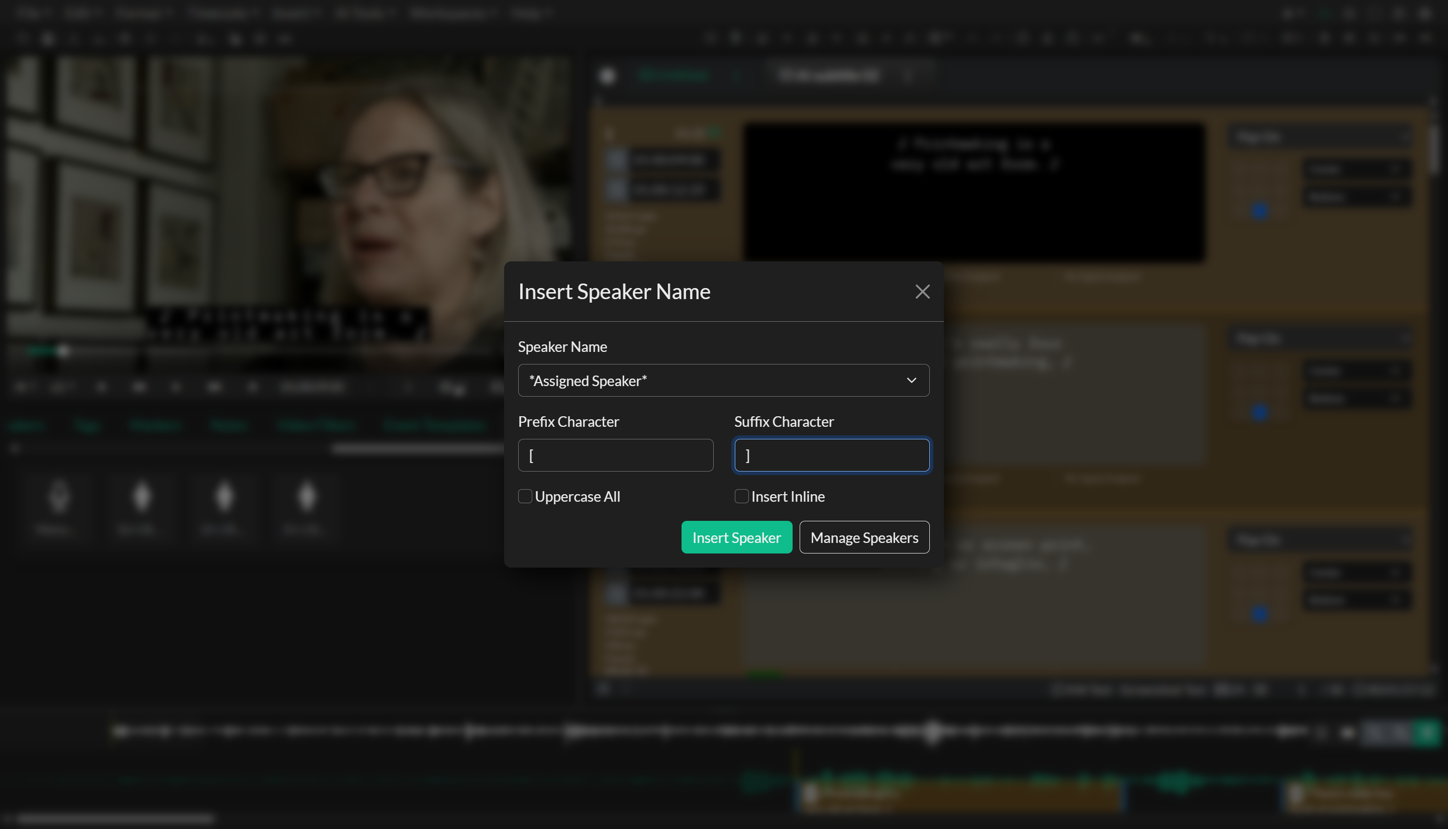 Insert speaker name from QuickTools speaker panel