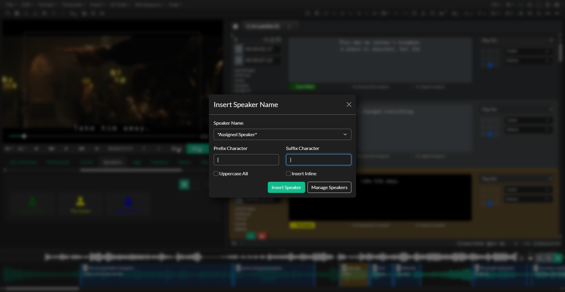 Insert speaker name from QuickTools speaker panel
