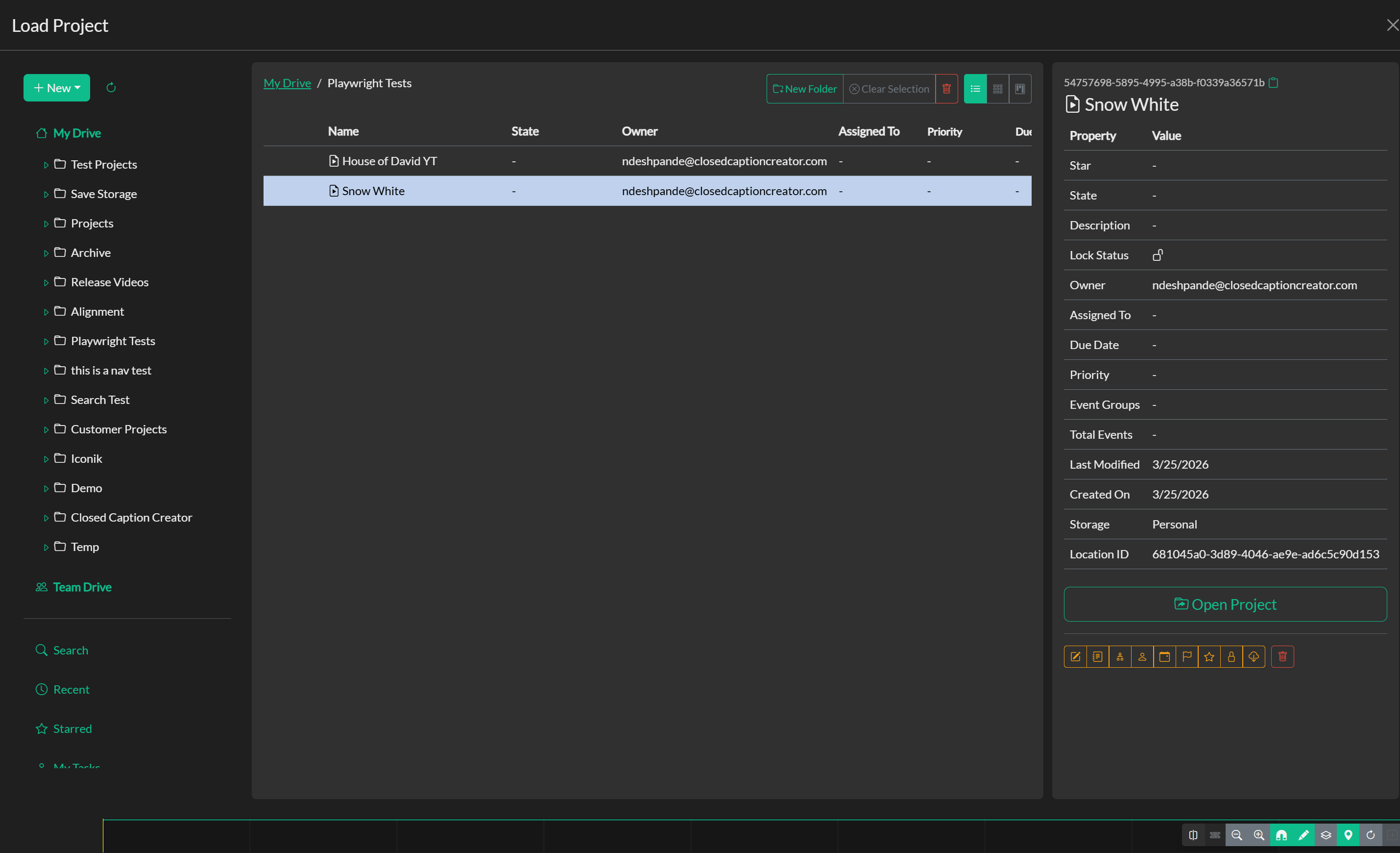 Load Project via Storage Explorer