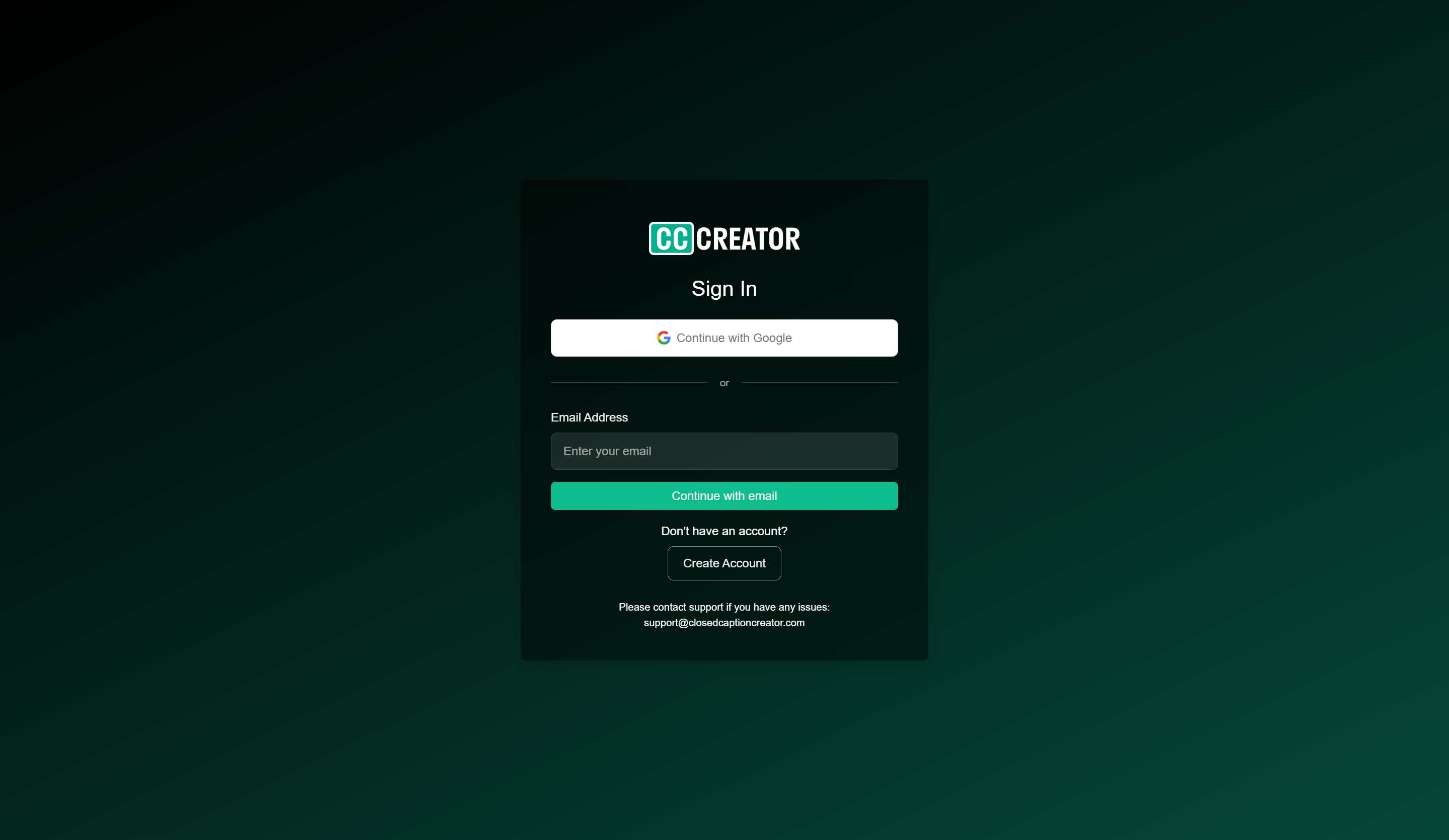 Login screen
