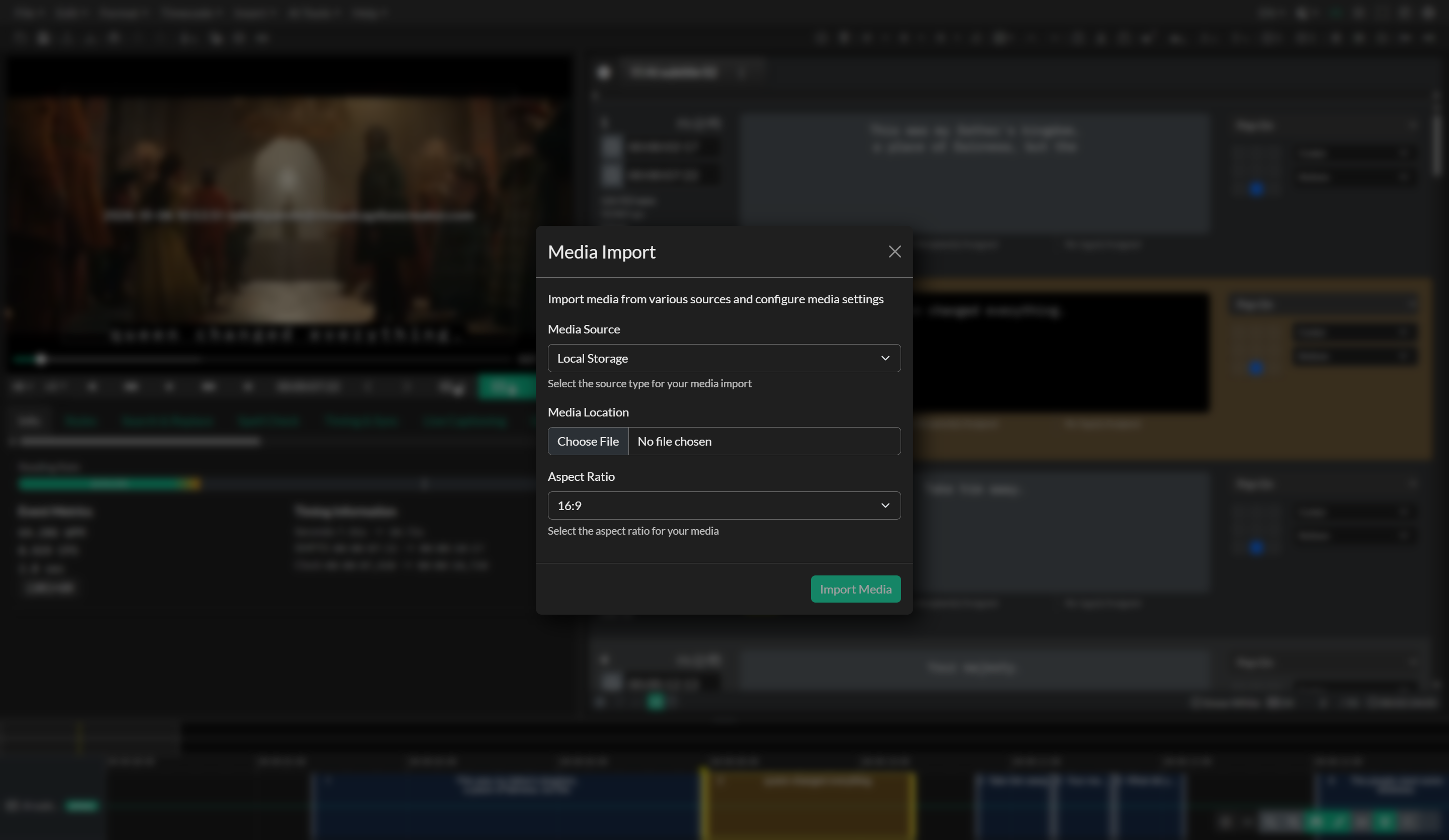 Media Import dialog