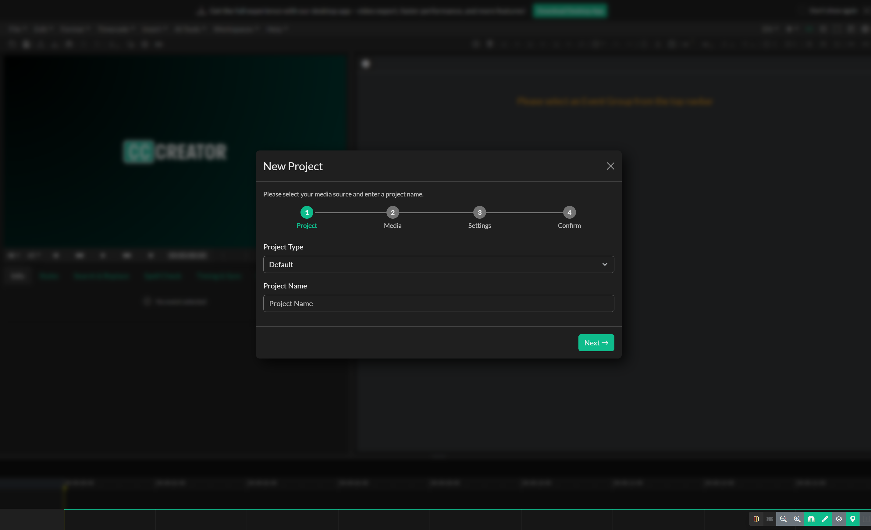 Create New Project dialog