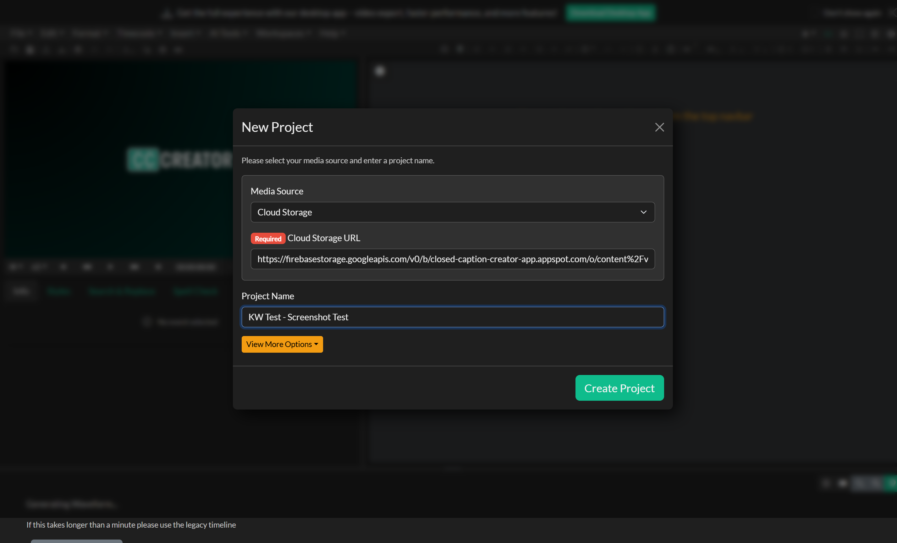 Create New Project dialog
