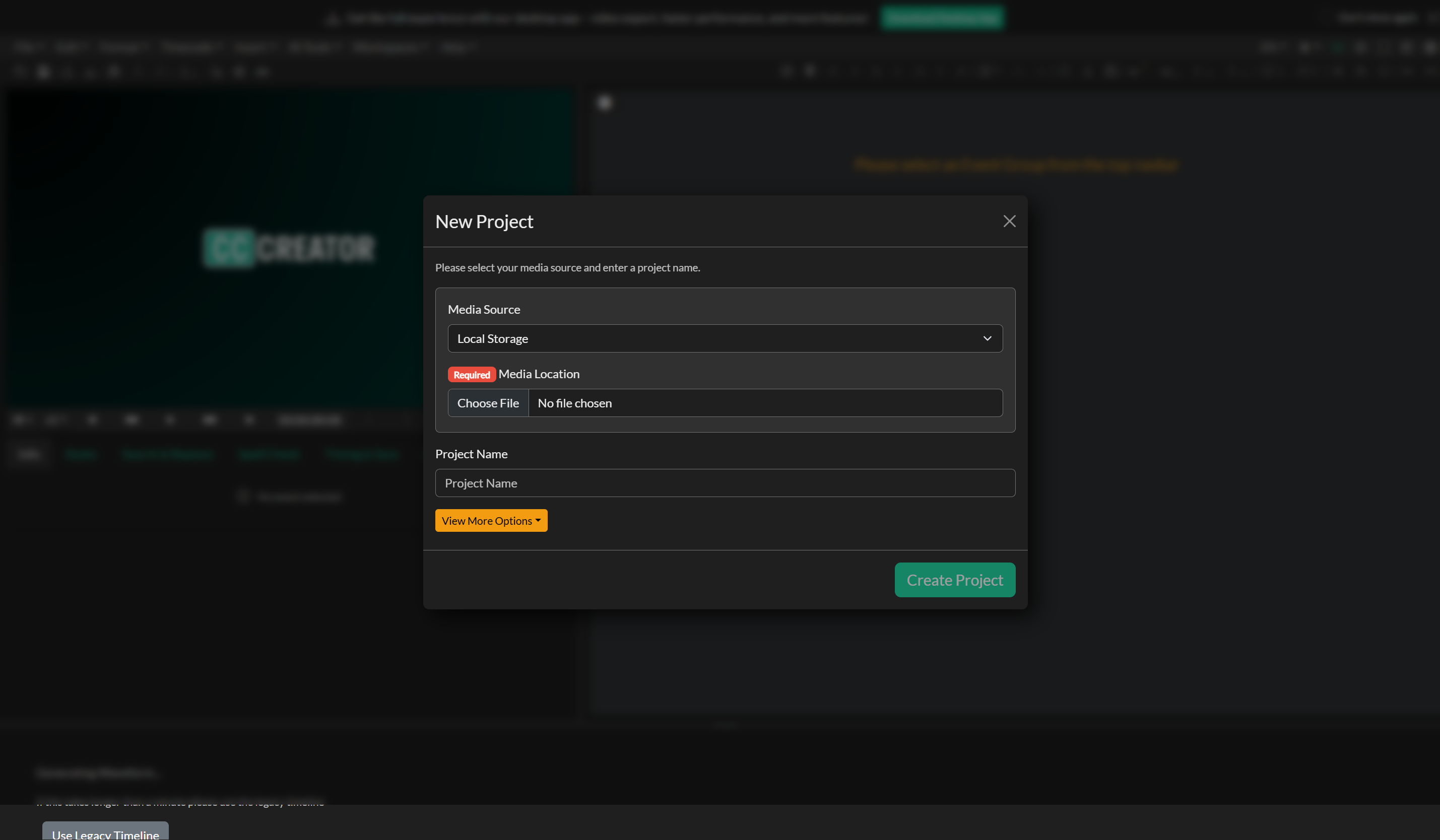 Create New Project dialog