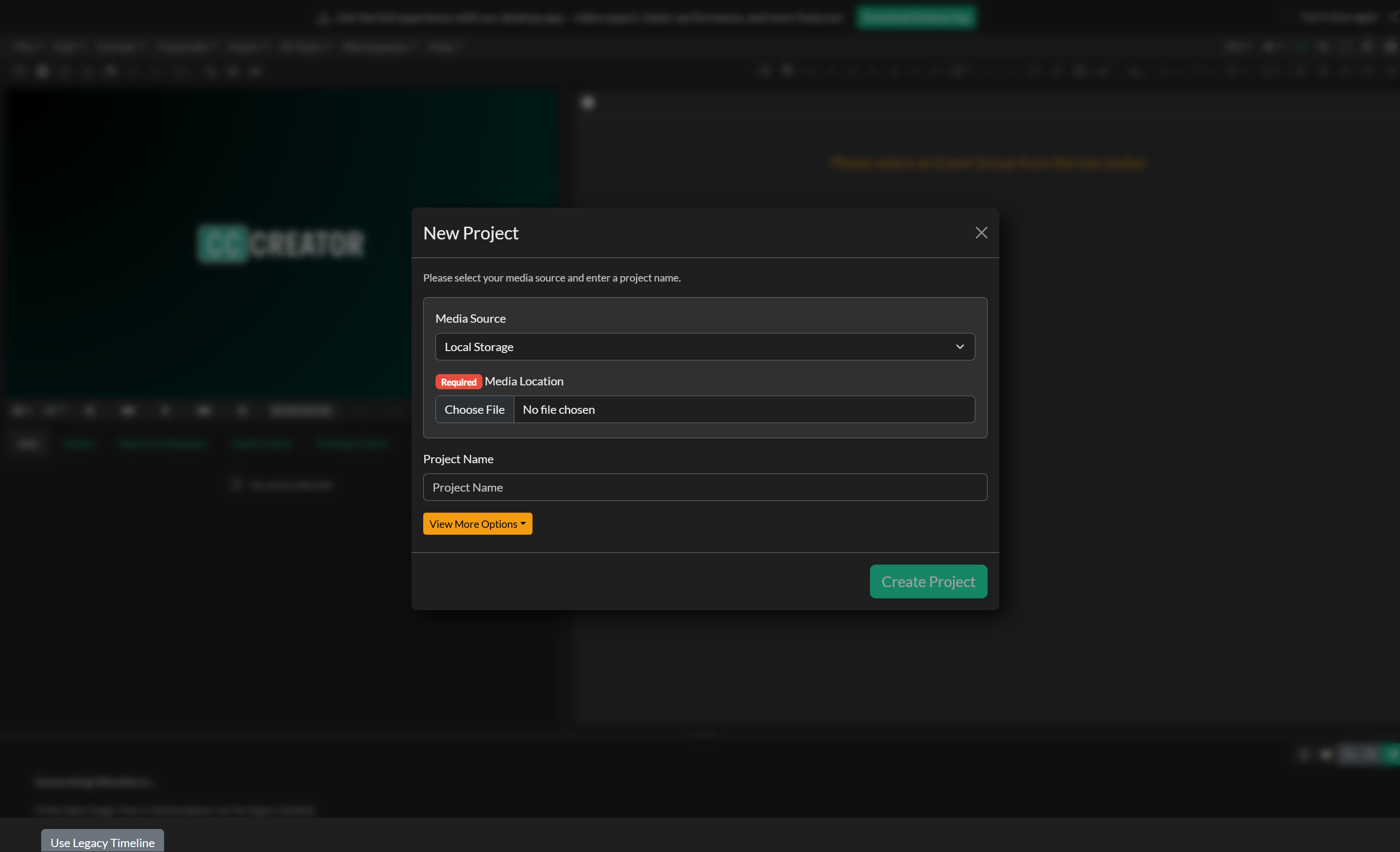Create New Project dialog