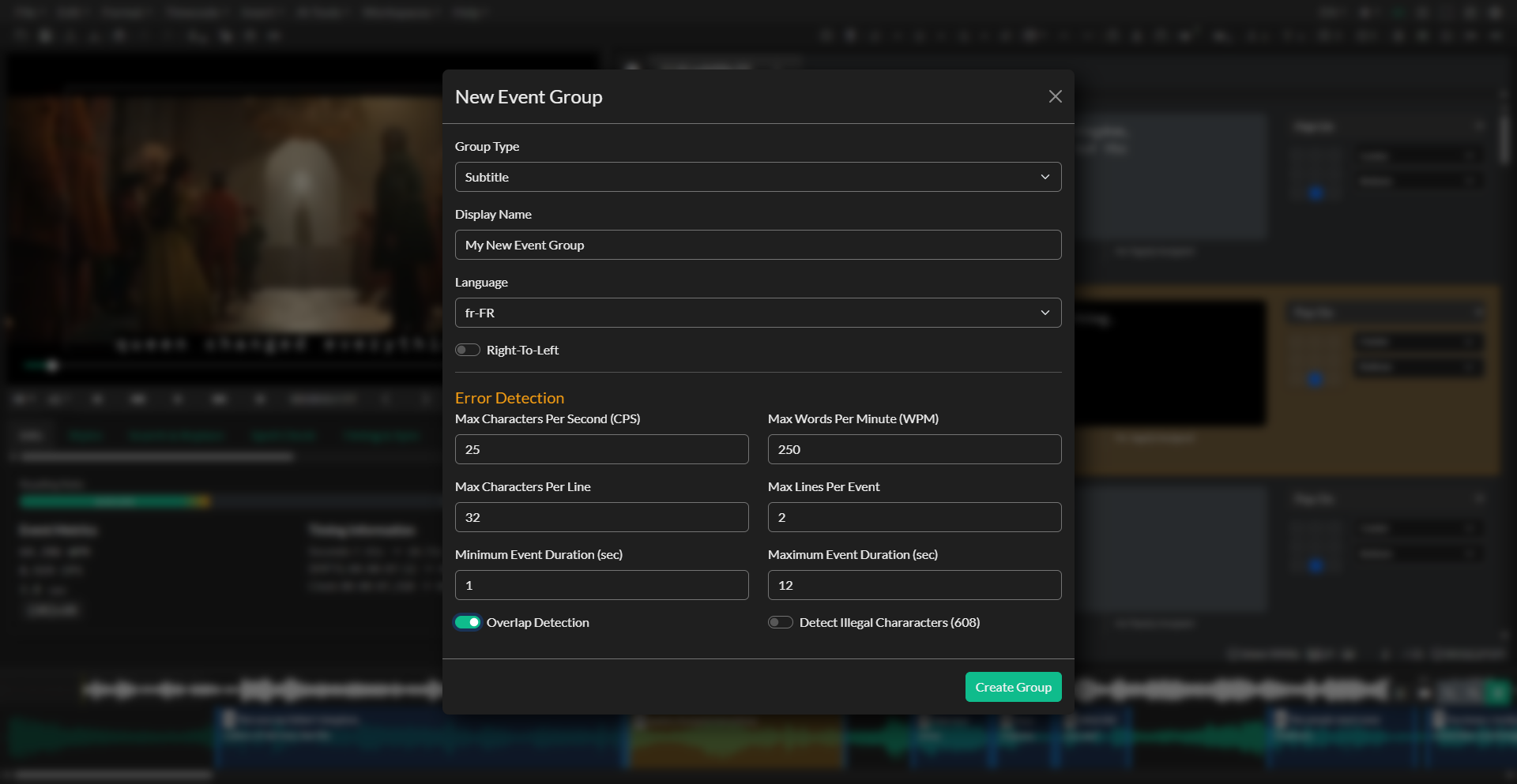 New Event Group dialog