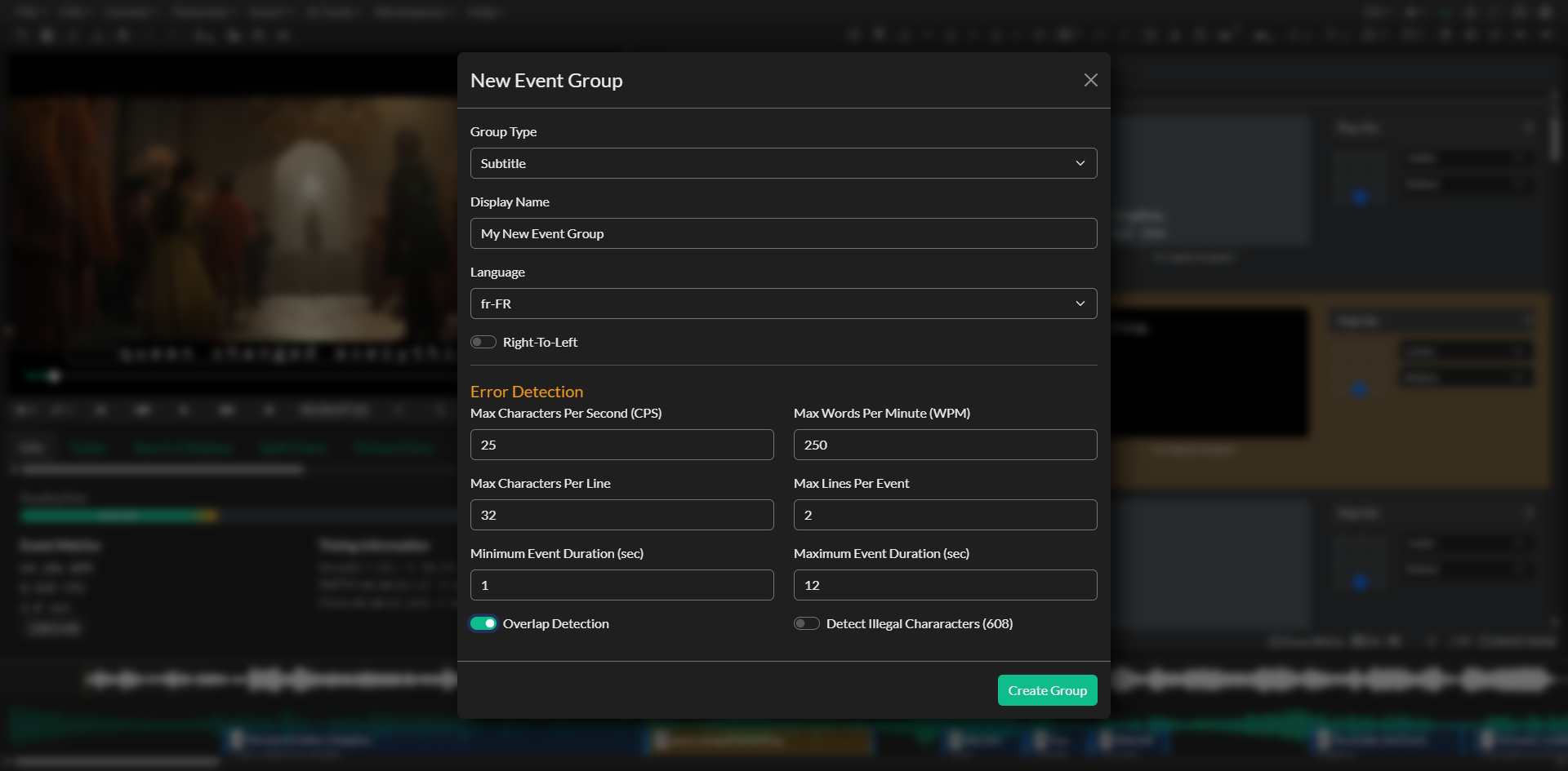New Event Group dialog