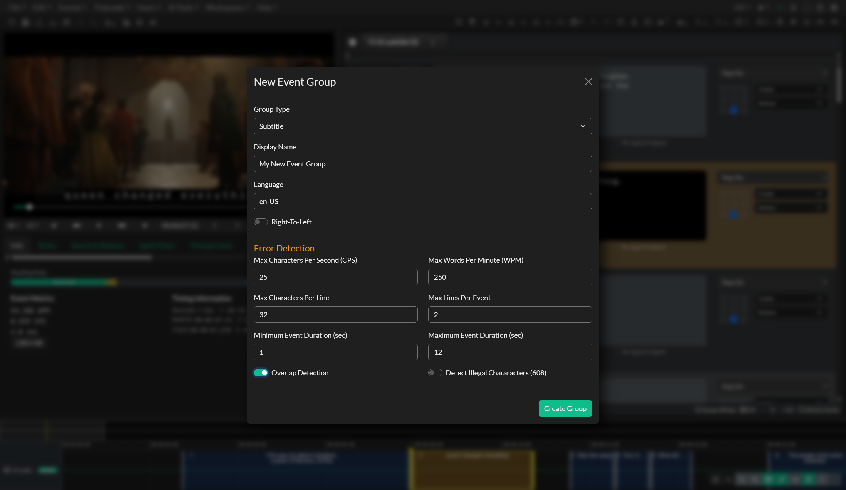 New Event Group dialog