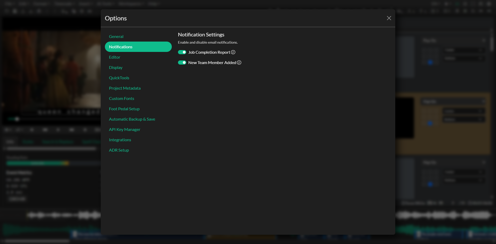 Notification settings in Options
