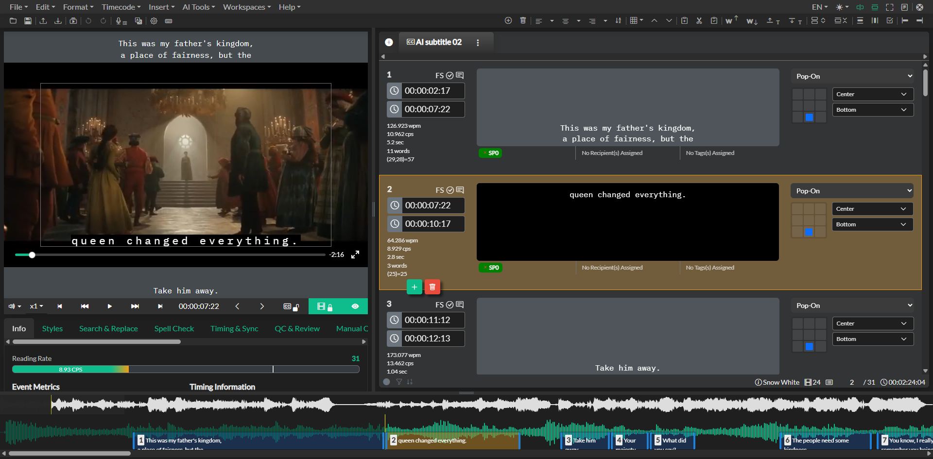 Previous and next subtitle navigation controls
