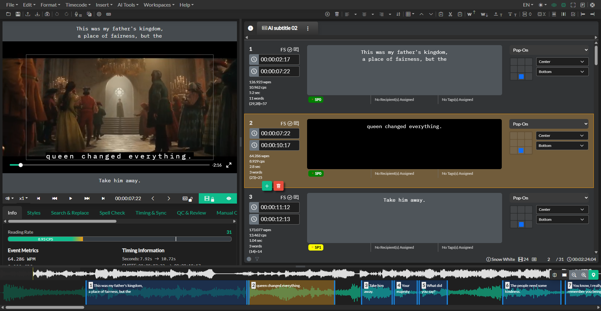 Previous and next subtitle navigation controls