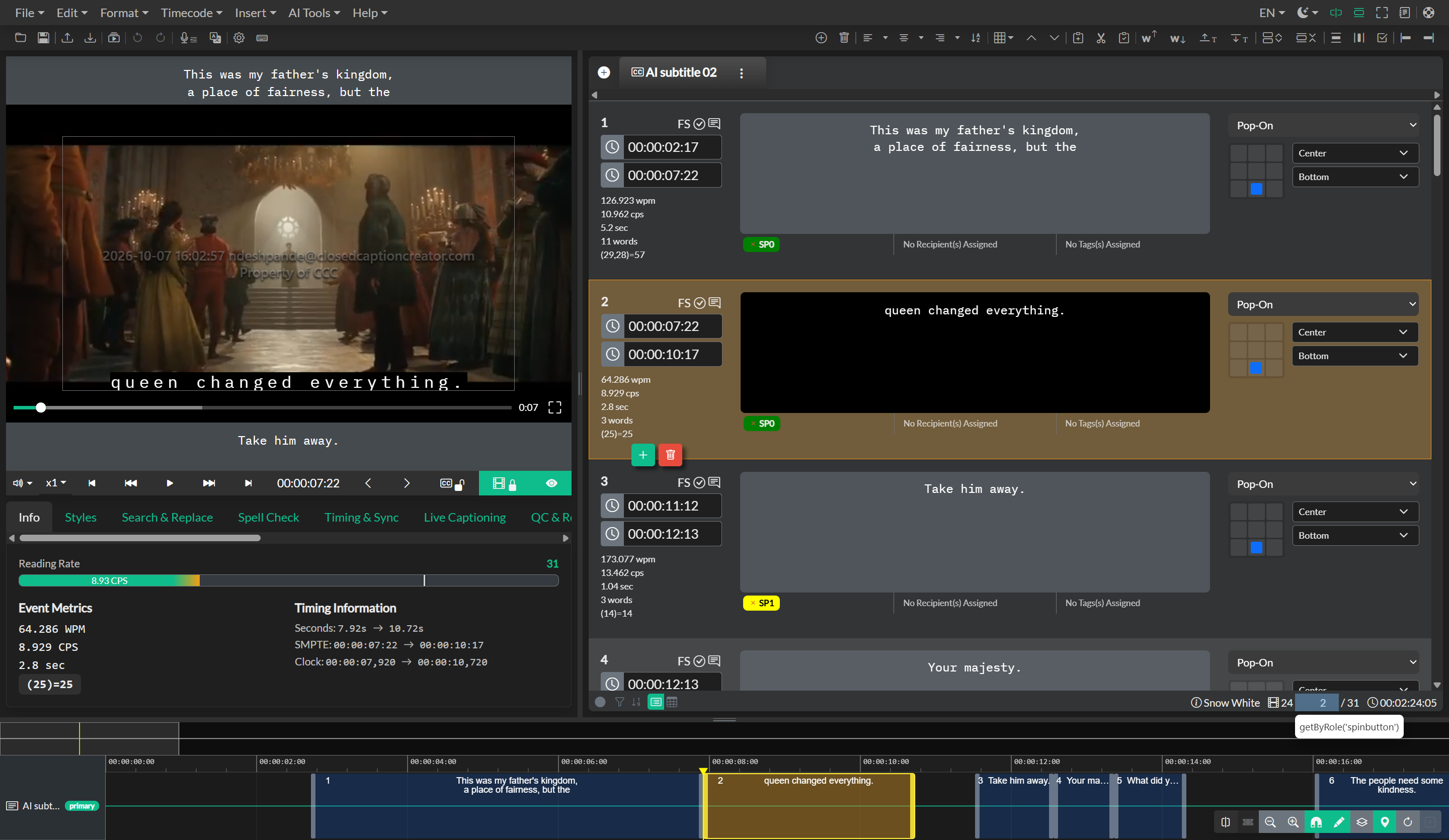 Previous and next subtitle navigation controls