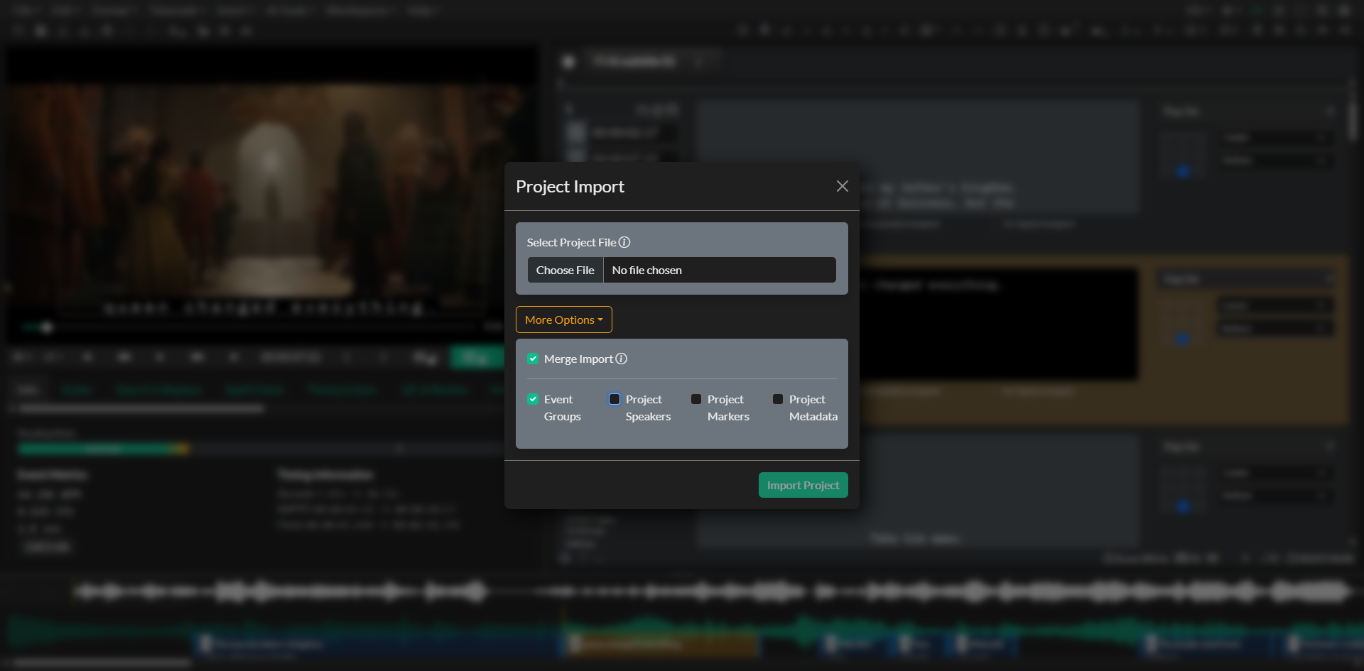 Project File Import dialog