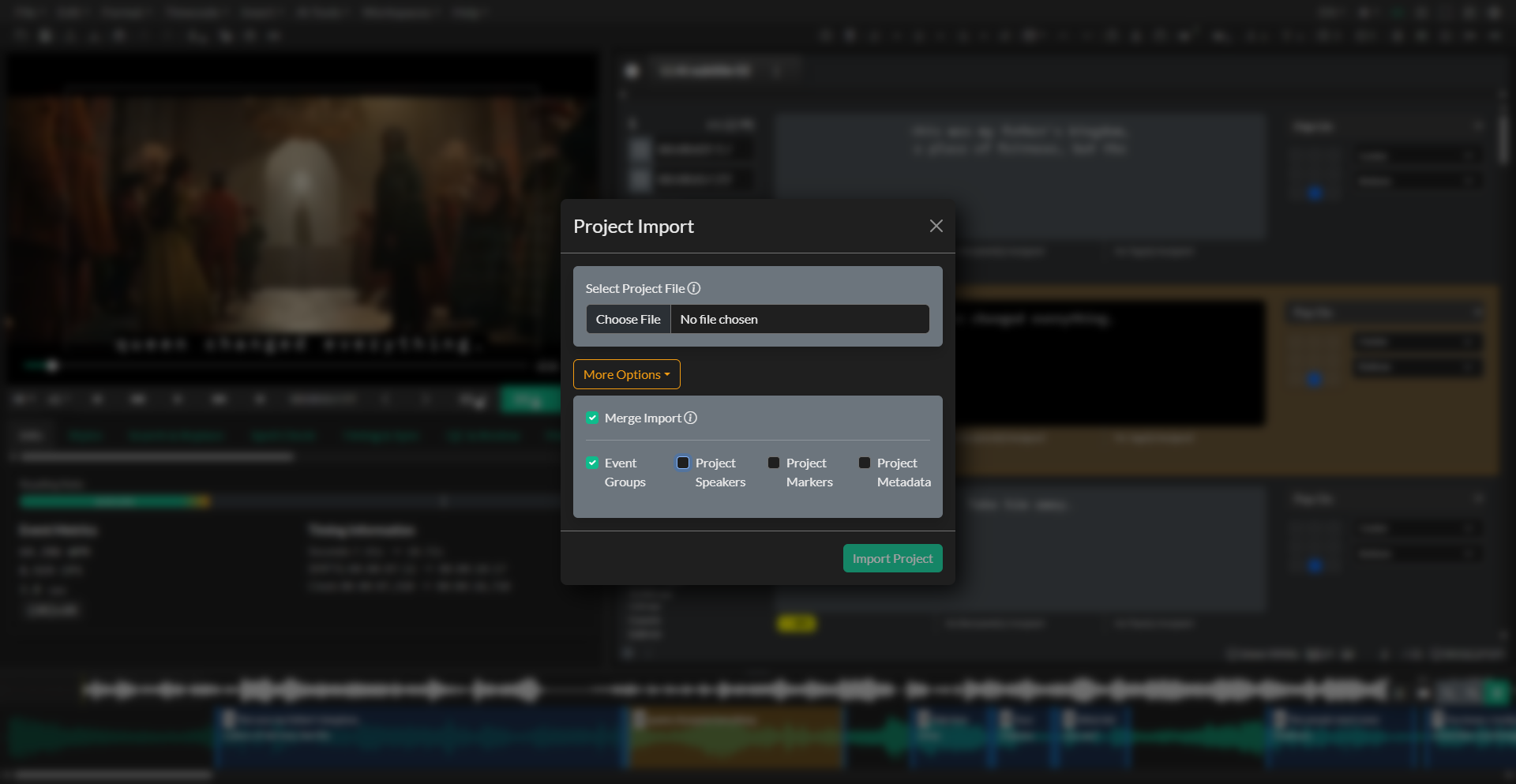 Project File Import dialog