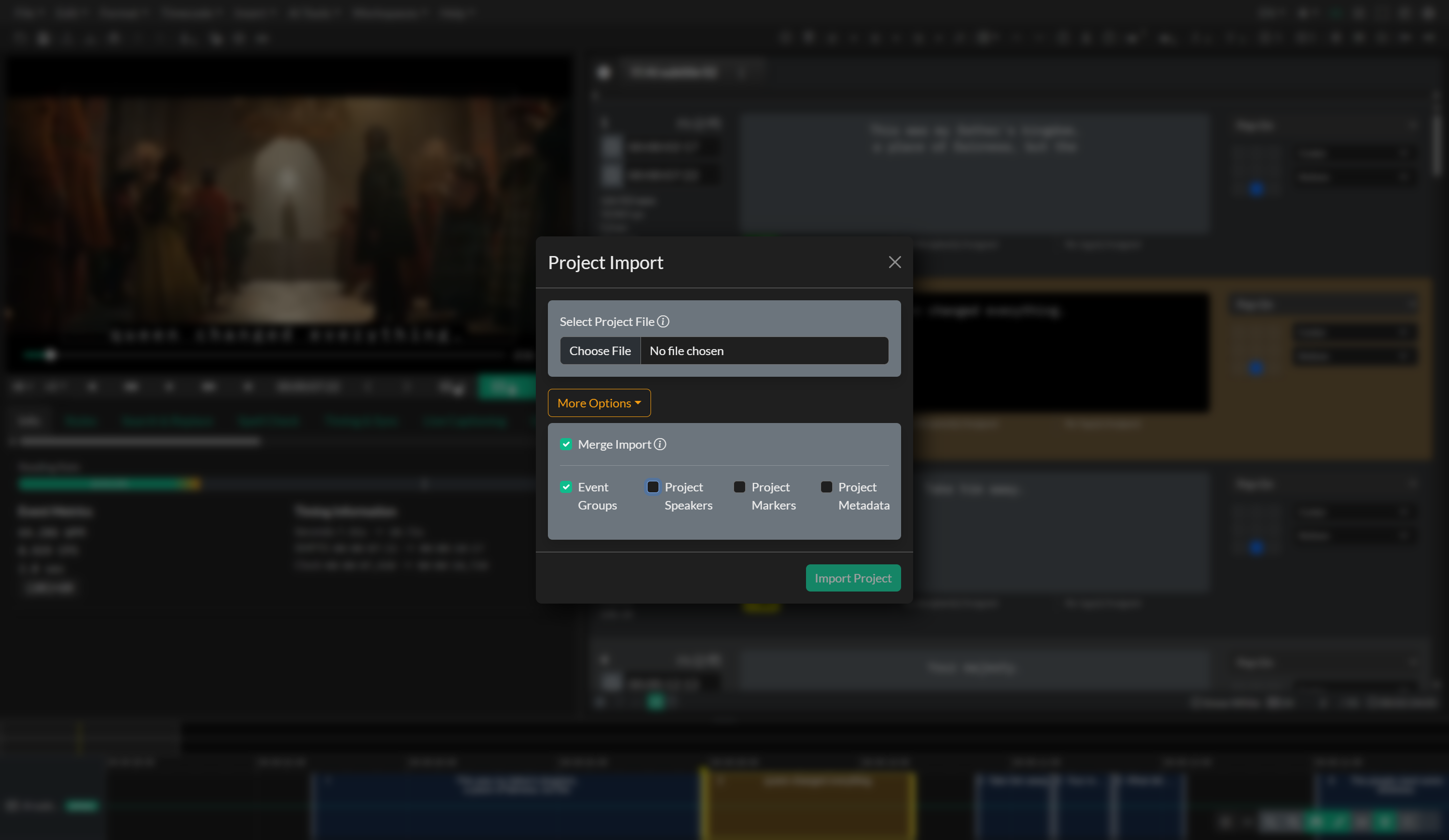 Project File Import dialog