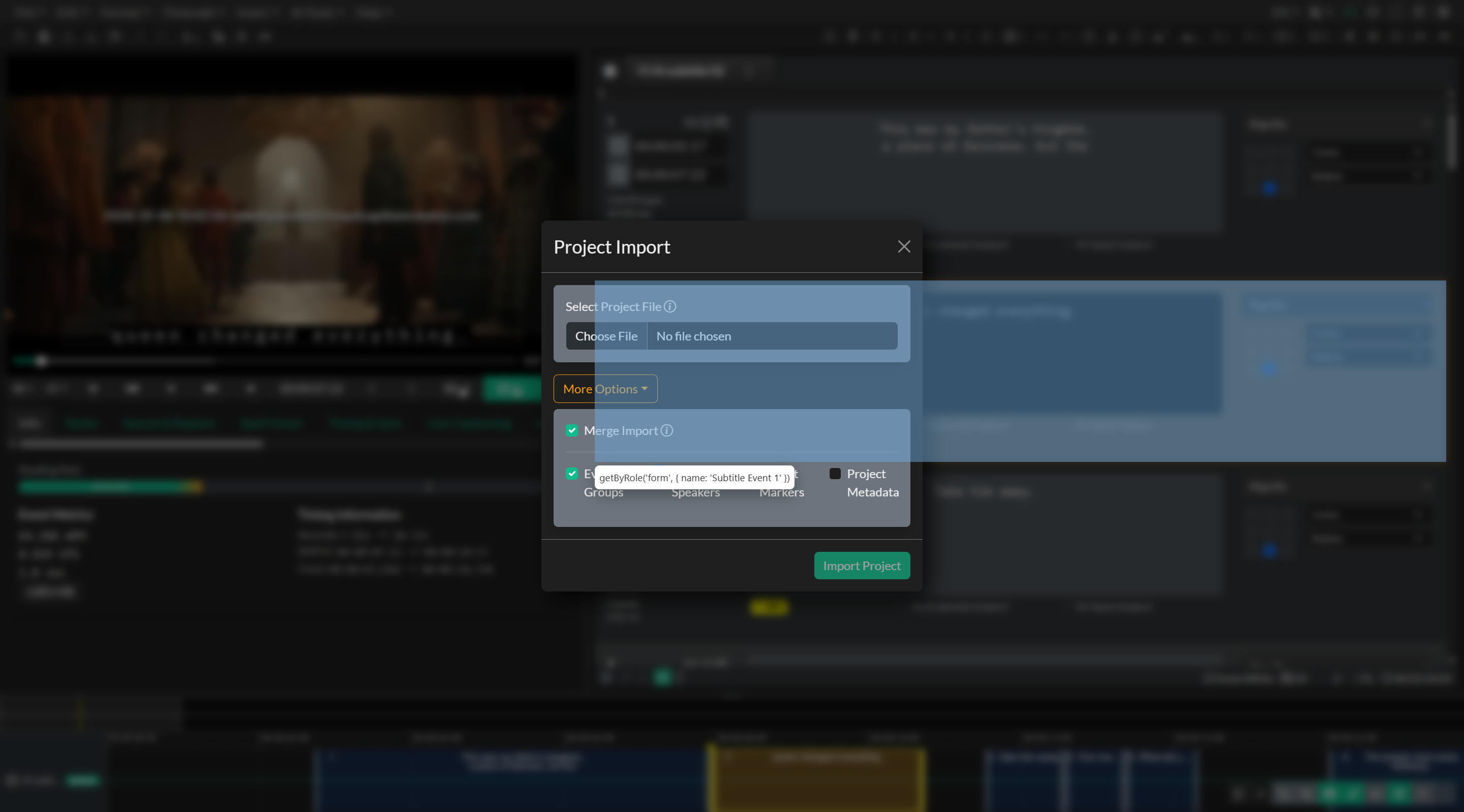 Project File Import dialog