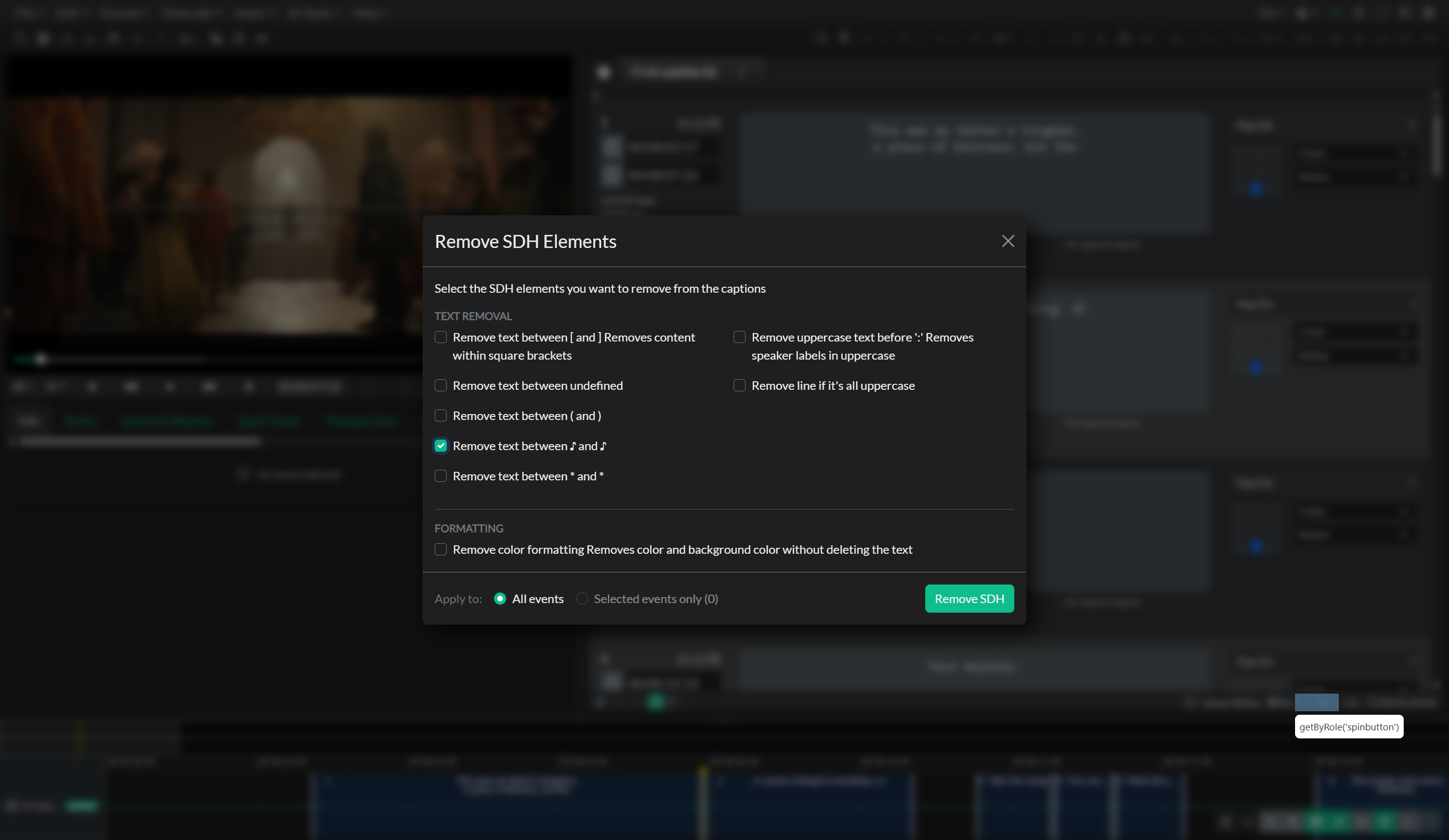 Remove SDH configuration dialog