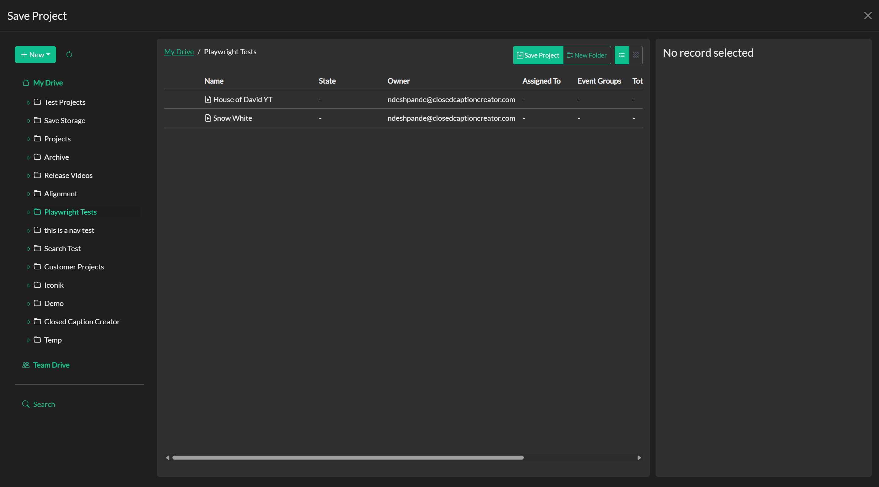 Save Project dialog in online mode