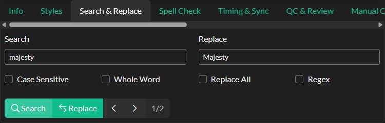 Search and Replace in Quick Tools