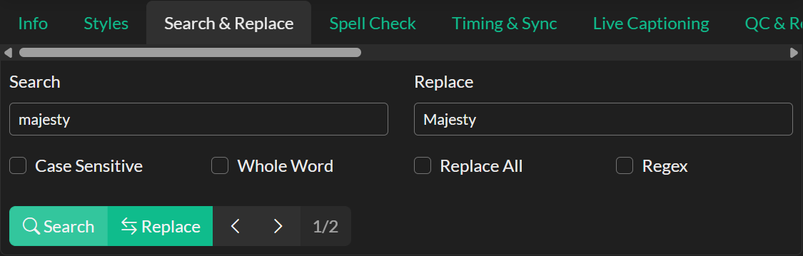 Search and Replace in Quick Tools