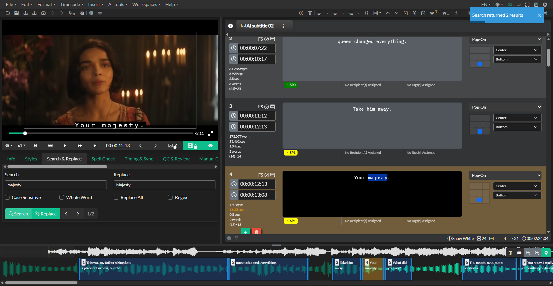 Search results in Quick Tools