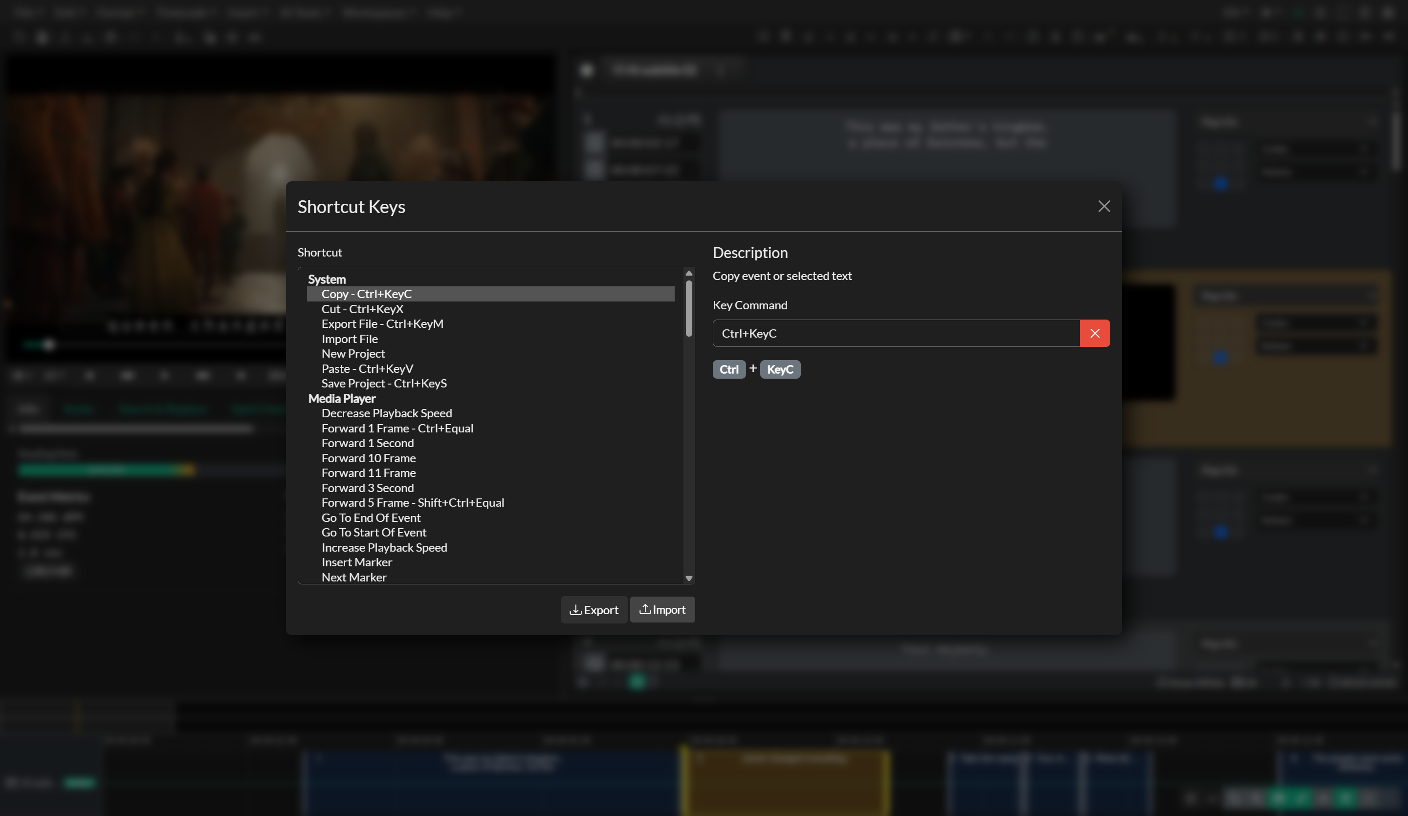 Shortcut Keys panel