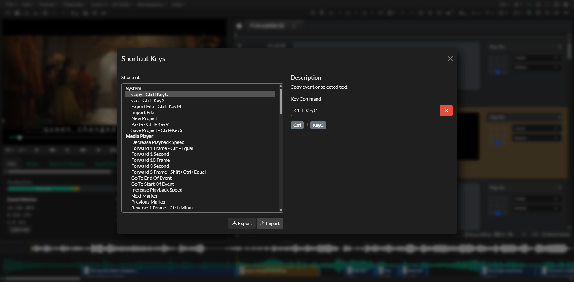 Shortcut Keys panel