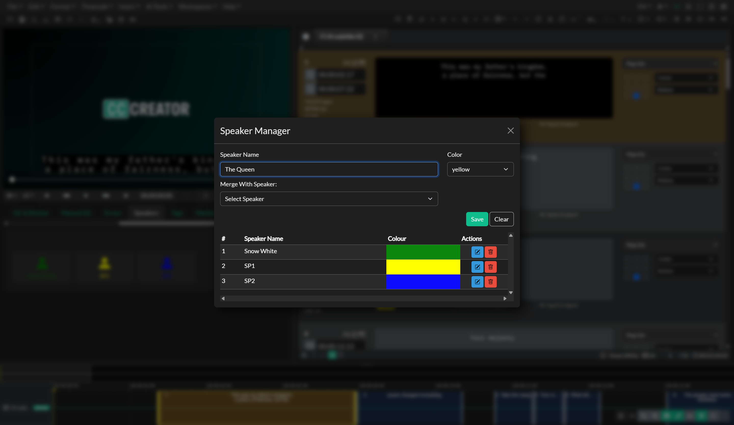 Speaker Manager with speaker list
