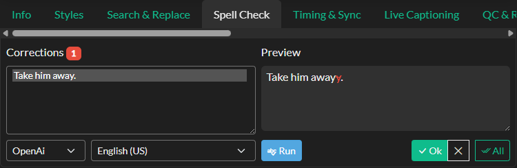 Spell Check panel in Quick Tools
