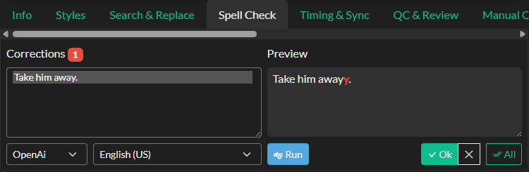 Spell Check panel in Quick Tools