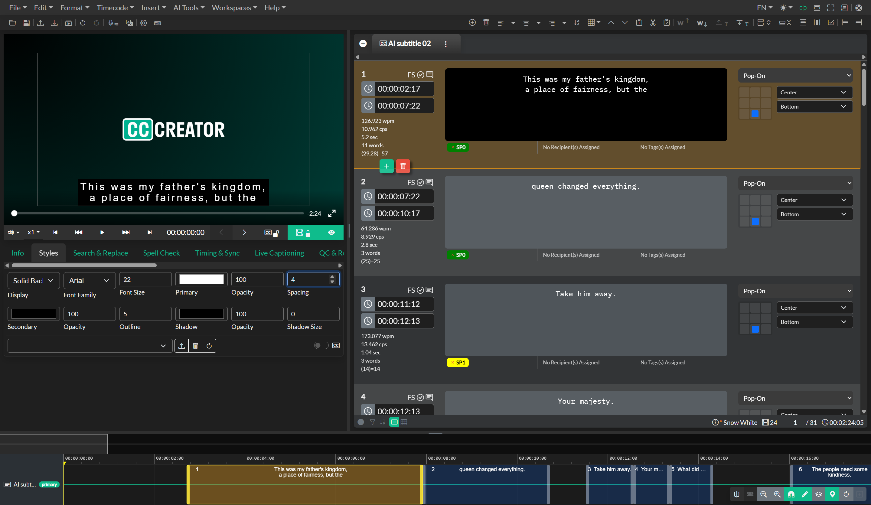 Closed Caption mode and Subtitle mode toggle