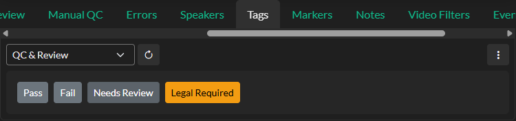 Tags panel in QuickTools with active tag set