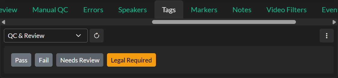 Tags panel in QuickTools with active tag set