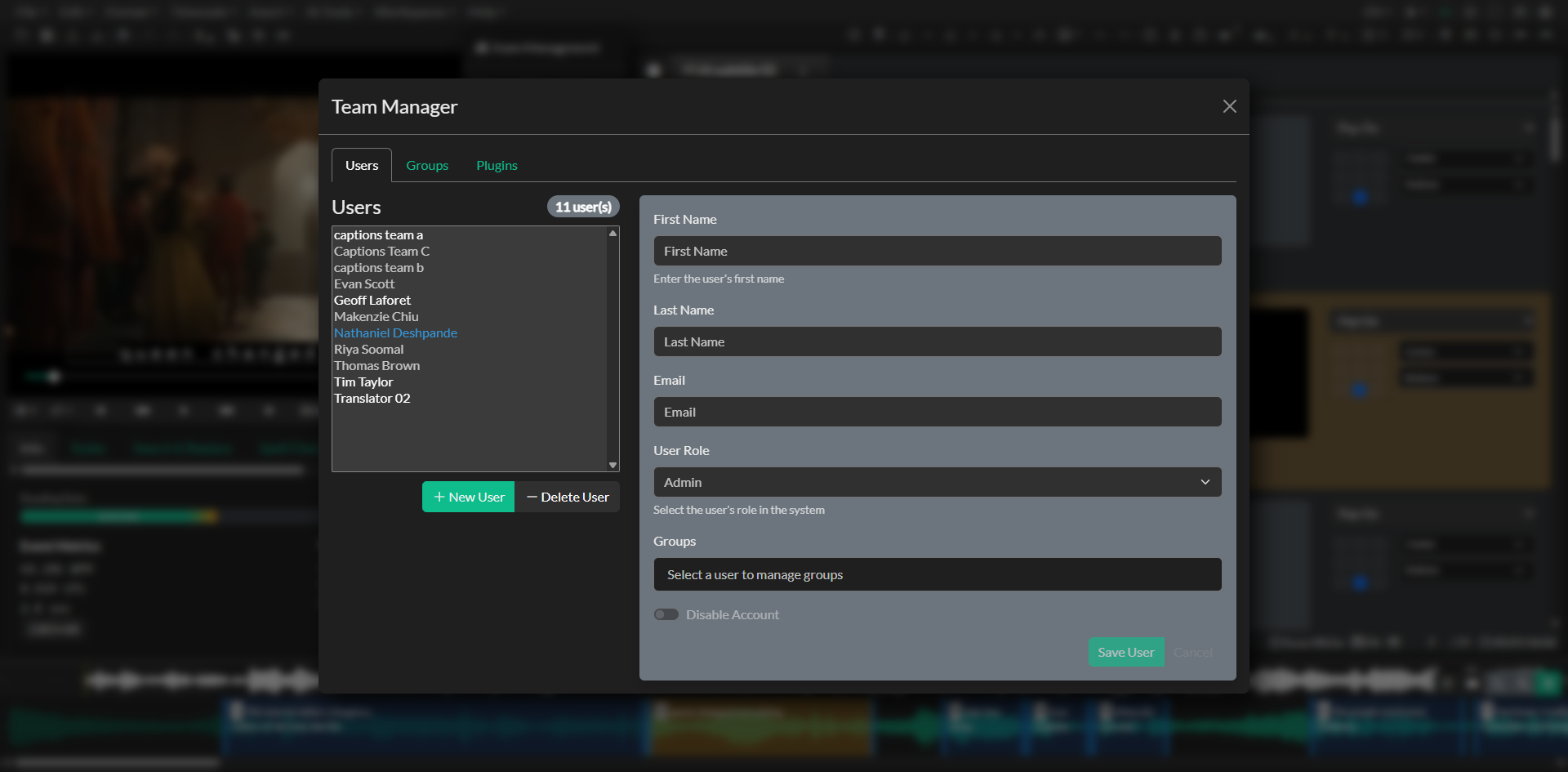 Team Management dashboard