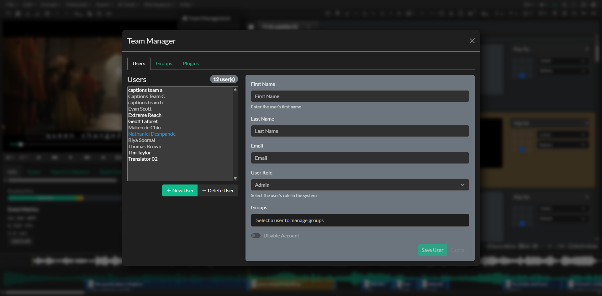 Team Management dashboard