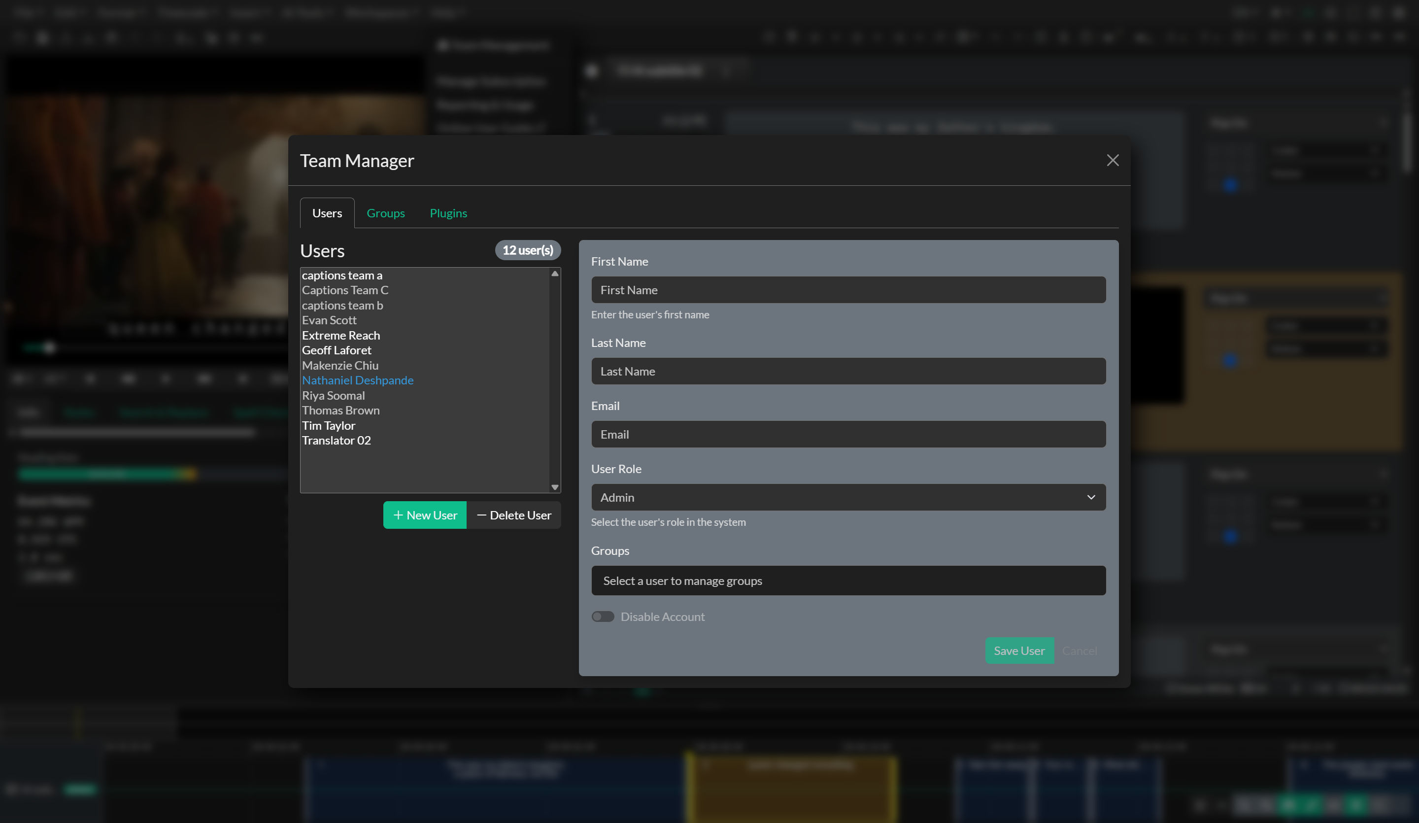 Team Management dashboard