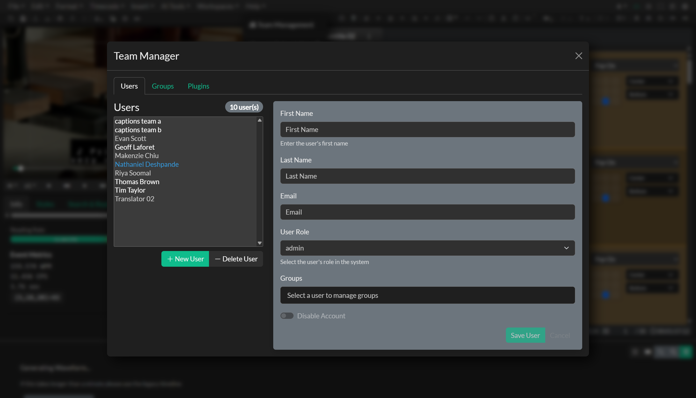 Team Management dashboard