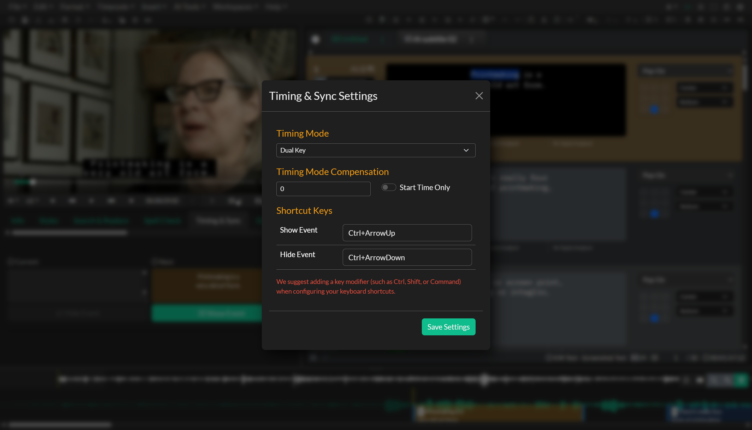 Timing and Sync settings panel