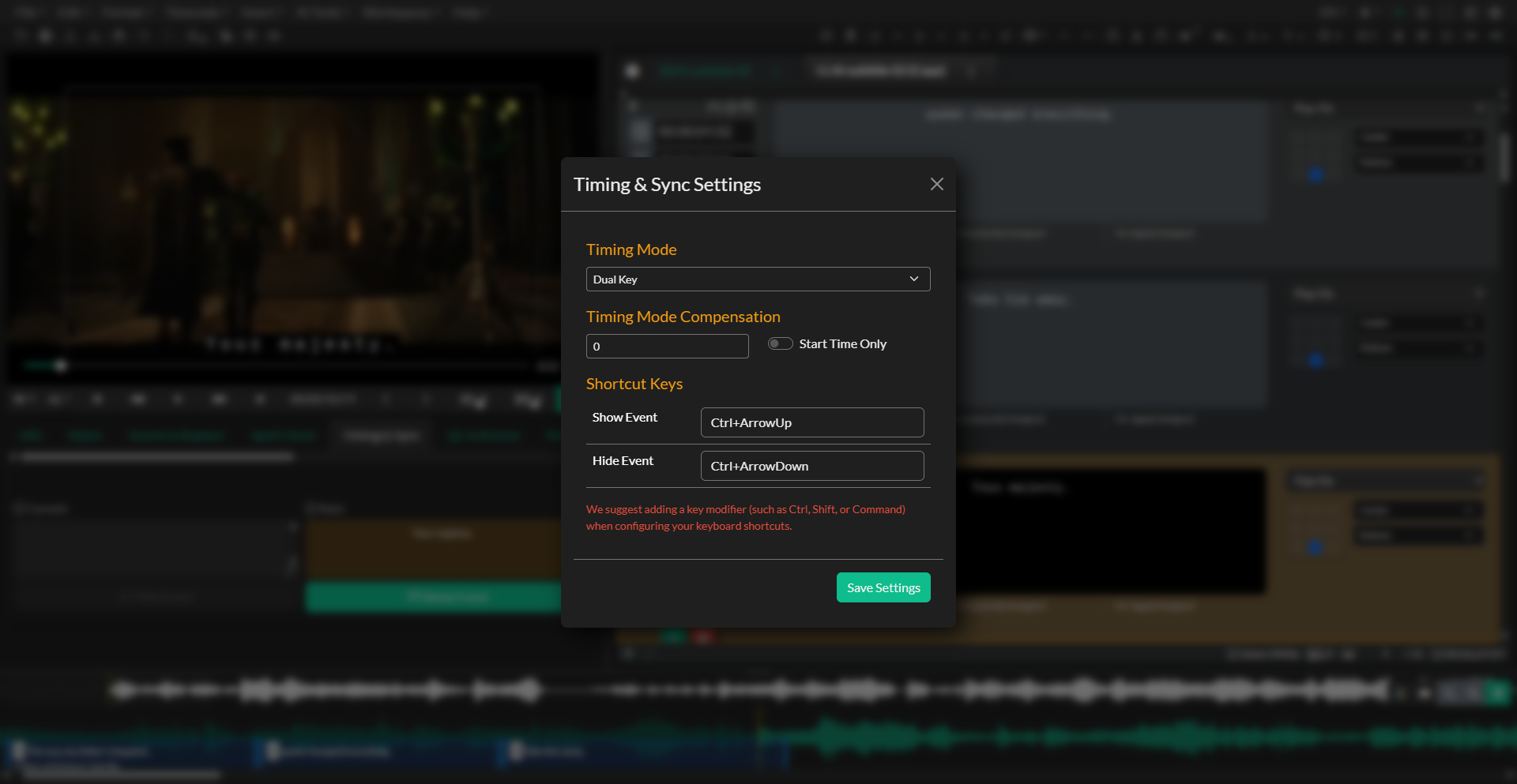 Timing and Sync settings panel