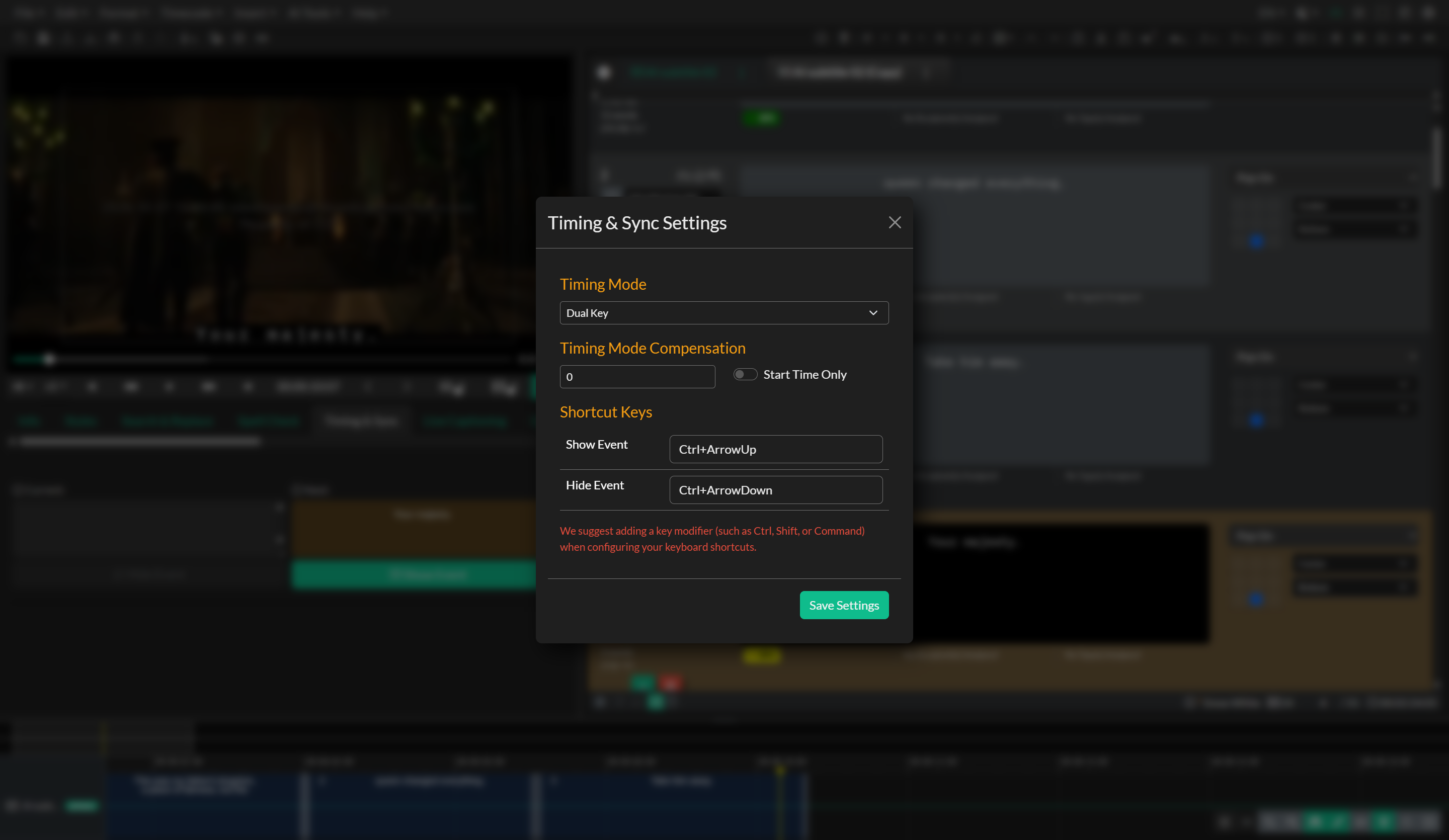 Timing and Sync settings panel