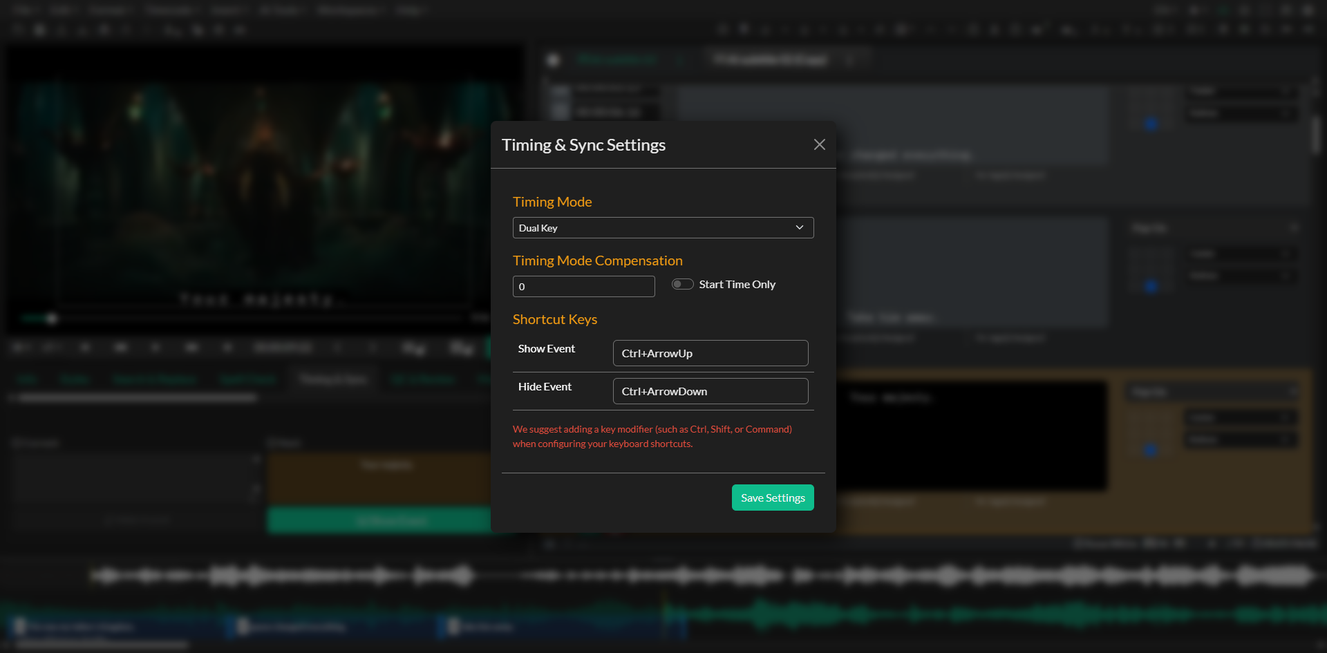 Timing and Sync settings panel