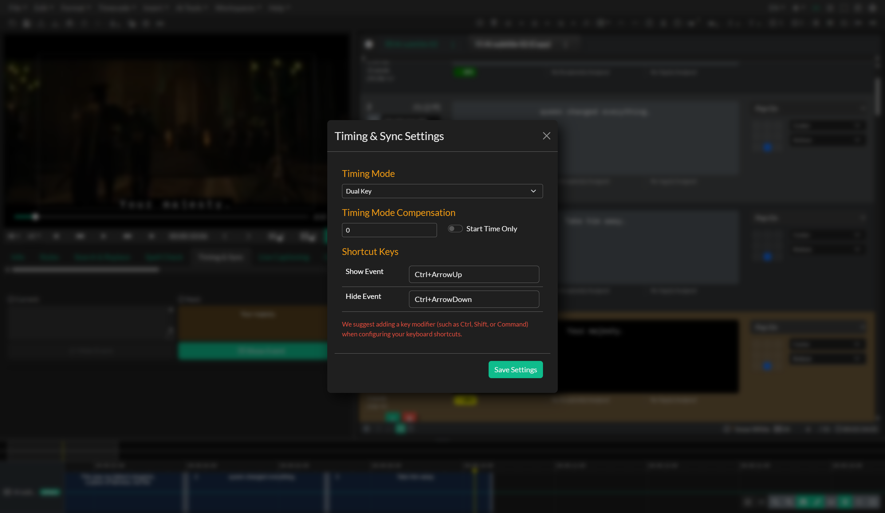 Timing and Sync settings panel