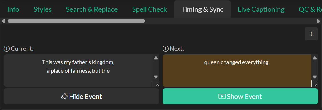 Timing and Sync panel in Quick Tools