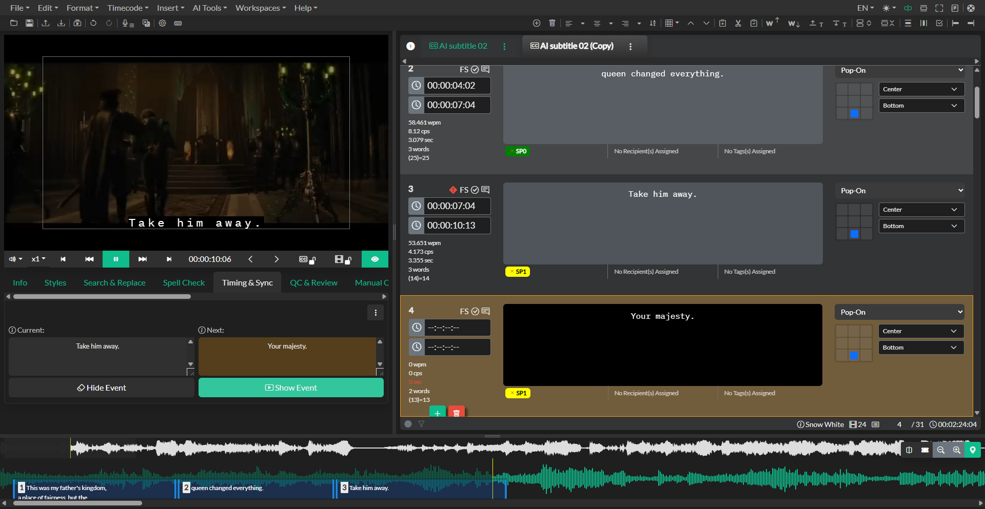 Automatic sync results applied to timeline