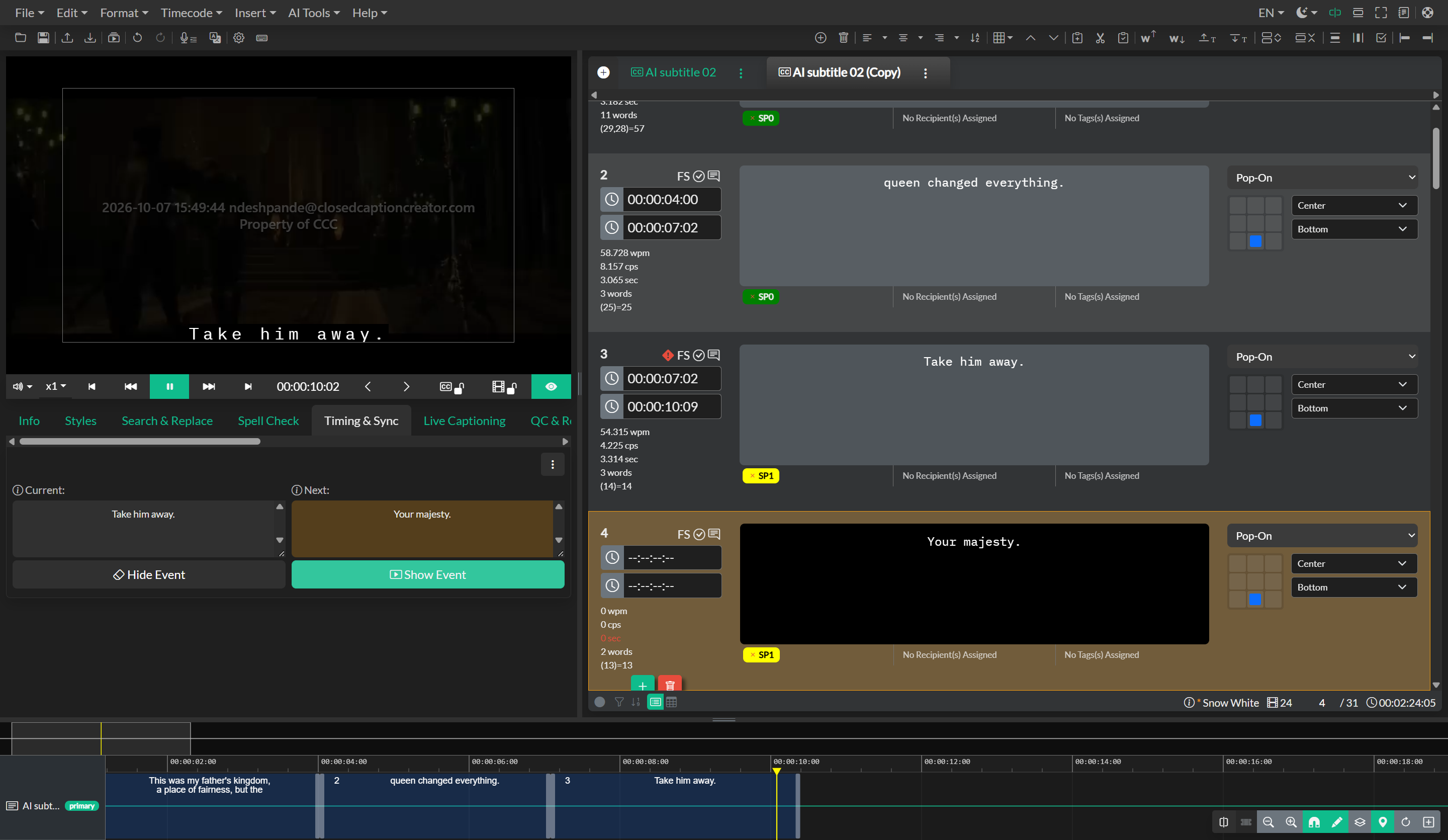 Automatic sync results applied to timeline