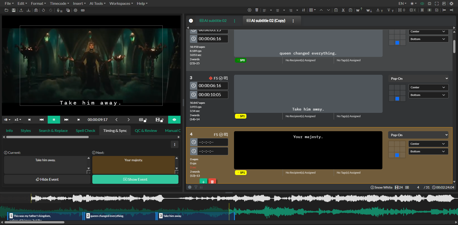 Automatic sync results applied to timeline